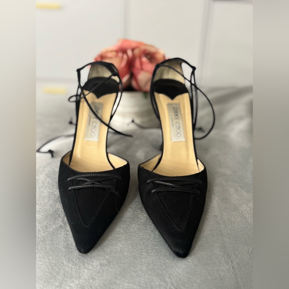 Jimmy Choo Satin Fabric Lace-Up Pointed Toe Shoes - Picture 5 of 13